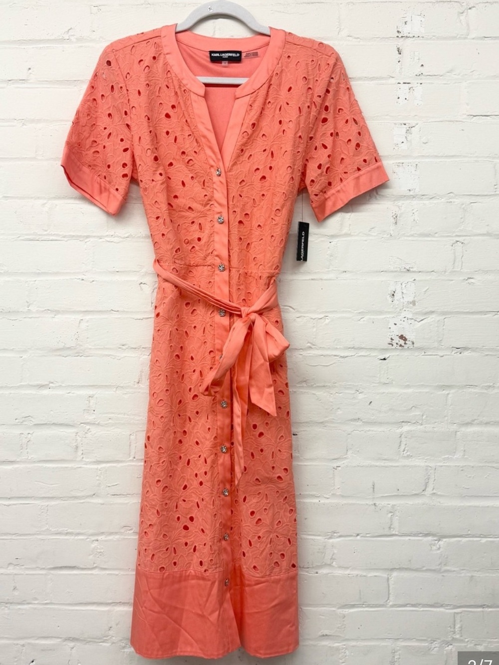 KARL LAGERFELD PARIS
Cotton Button-Front Eyelet Dress sz 8 - Picture 2 of 6